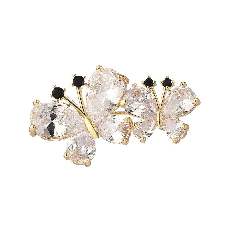 Butterfly Clasp, Dual Butterfly Design 18k Gold plated Copper Brooch with Austrian Crystals, Ideal Gift for Women Men