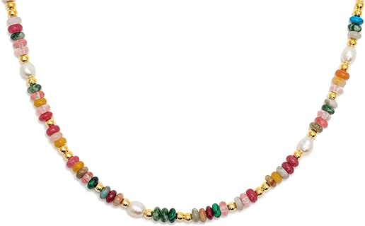 Beaded Necklace Natural Crystal Flat Beads Freshwater Pearls Choker Gift for Her/Him Not a Bad Choice