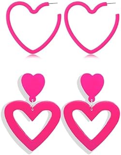 Chic Pink Heart Dangle Earrings with Hinged Hoop for Women, Zinc & Acrylic Material, Ideal Mothers Day Gift