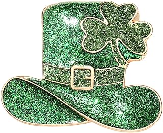 ANGLESJELL St. Patrick's Day Crystal Shamrock Brooch for Women with Pin Clasp - Festive Green Hat & Lucky Leaf Design Alloy Steel Brooch Pin - Irish Costume Accessory Jewelry