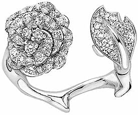 Leaf Camellia Flower Cubic Zirconia Open Wrap Statement Rings for Women Girls Dainty Luxury 18K Real White Gold Plated Sparkly Crystal Flowers Engagement Wedding Finger Ring Fashion Jewelry Xmas Valentine's Day Birthday Gifts Girlfriend