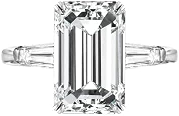 5 Carat Emerald Cut Colorless Moissanite Engagement Ring for Her Wedding Bridal Ring Set Solid Gold Sterling Silver Ring Diamond Ring Anniversary Ring Vintage Jewelry
