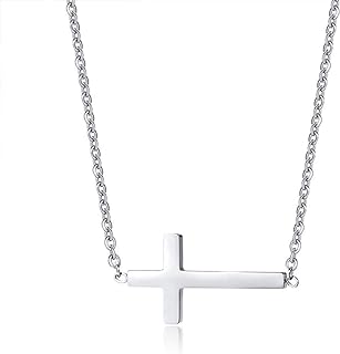 MOMOL Sideways Cross Necklace, 18K Gold Plated Stainless Steel Tiny Cross Pendant Necklaces Small Dainty Horizontal Cross Necklace for Women
