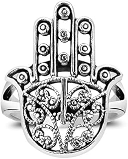 AeraVida Delicate Henna Hand of Hamsa .925 Sterling Silver Ring | Wedding Rings For Women | Boho-inspired Comfort Fit Silver Rings for Women | Religious Ornament | Sterling Silver Rings Sizes 6-9