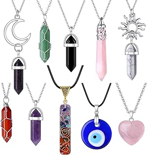 Buckle Clasp Crystal Pendant Necklace Set | C-Link Chain | Boho & Vintage Inspired | Stainless Steel | For Women | Includes Healing Amethyst, Carnelian & Rose Quartz Gems
