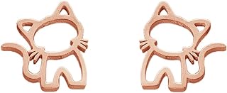 Simple Cat Small Stud Earrings Stainless Steel for Women Men Teen Girls Cute Animal Cartilage Pierced Hypoallergenic Tiny Huggie Sleeper Studs Earring Fashion Jewelry Gifts
