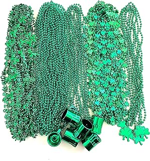 Lightweight Green Glass Beaded Necklaces by YSPPF for St. Patrick's Day Party - Round-Shaped with Irish Shamrock Design
