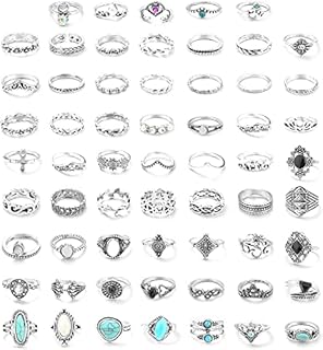 Boho Vintage FUNRUN JEWELRY Set of 43-70PCS Stackable Knuckle Rings for Women with Opal and Turquoise, Alloy Midi Finger Rings