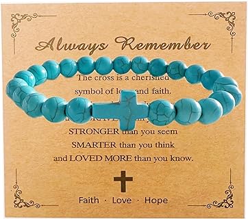 Teen Girl Boys Mens Gifts, Natural Stone Cross Bracelets Evil Eye Bracelets Trendy Stuff Inspirational Teen Girl Gifts Ideas Bracelet&Card Inspirational gifts for Daughter Son, Husband-Birthday Graduation Retirement Christmas Gift