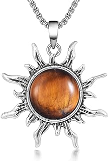 Women's Stainless Steel Sun Necklace with Tiger Eye Pendant and Cable Chain - Hypoallergenic Healing Jewelry - Perfect Valentine's or Mother's Day Gift