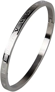Jarlinwel Gold Silver Rose Gold Plated Bracelets for Men Women Roman Numeral Bangle Bracelet Stainless Steel Personalized Engraved Unisex Gift (Silver 4mm Womens)