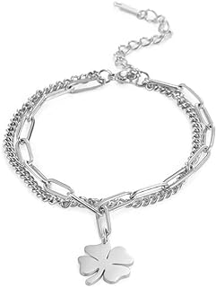 EUEAVAN Lucky Four leaf Clover Layered Bracelet Cute Fashion Simple Personalized Charming Bangle Jewelry Gift Girls Women Girlfriend