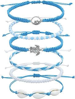 Beach Surfer Wave Bracelet for Women,Ocean Wave Adjustable Waterproof Handmade Braided String Beaded Bracelet Friendship Bracelet Anklets Summer Jewelry for Girls