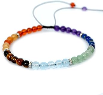 Lobster Claw Clasp 4mm Bead Bracelet - Genuine Agate Stone Strand For Men and Women - Healing 7-Chakra Design Bead Chain Bracelet