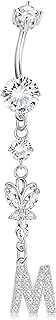 DOLOTTA 14G Belly Button Rings Dangle For Women With CZ Initials 316L Surgical Steel Rings Body Piercing Jewelry