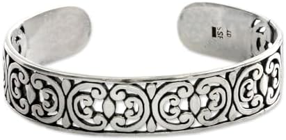 Handcrafted 'Indonesian Lace' Sterling Silver Cuff Bracelet, No-Clasp, Box Chain, Ideal for Everyone, Artisan-Made in Indonesia