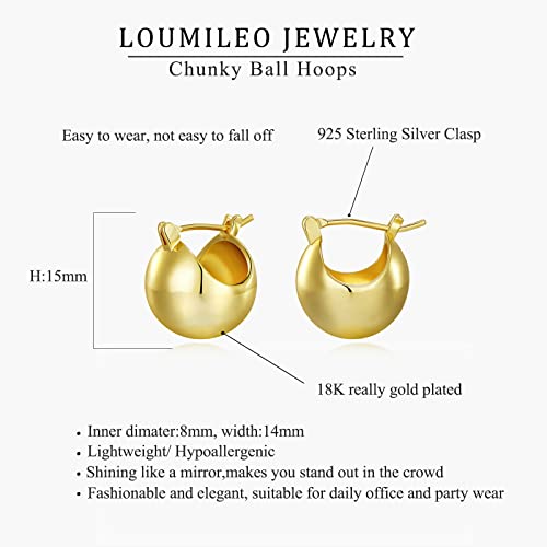 LOUMILEO Chunky Gold Hoop Earrings Small Gold Hoop Earrings for Women 14K Real Gold Plated Hoop Earrings Hypoallergenic Thick Gold Hoop Earrings for Women Bottega Earring Dupes
