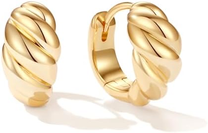 14K Gold Plated Huggie Hoop Earrings, Gold Dome Hoop Earrings for Women