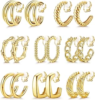 18K Gold Plated Cubic Zirconia Clip On Earring Pads in Hoop Design for Women by FIBO STEEL