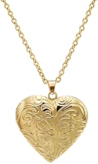 Vintage Engraved Flower Empaistic Photo Locket Hold Picture Oval Round Pendant Necklace Antique Carved Pattern Souvenir Memorial Clavicle Sweet Jewelry for Women