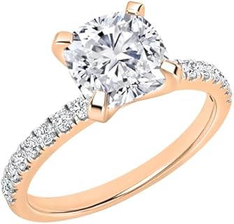 Cushion & Round Lab Grown White Diamond Solitaire Cushion Cut Engagement Ring for Women in 10K Gold