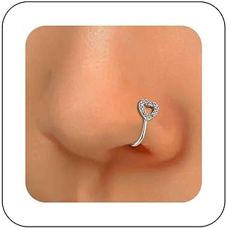 Bohemia Crystal Heart Nose Cuff Ring Gold U Shape Clip On Nose Stud Cz Heart Love Bendable Nose Ring Vintage Hollow Heart Nose Cuff Body Jewelry for Women and Girls