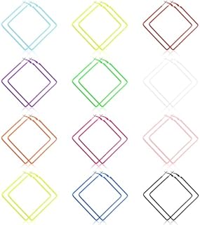 Eye-Catching 80s Hoop Earrings with Click-Top Clasp for Women - Dangle Design, 12 Pairs Classic Neon Array