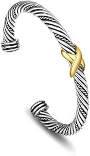 Twisted Cable Bracelet for Women, Two Tone Cable Wire Bracelet Bangle Silver Cuff Vintage Bracelets for Women Jewelry Gift