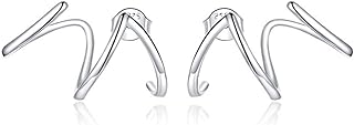 925 Sterling Silver Stud Double Hoop Twist Earrings for Single Piercing Tiny Spiral Huggie Hoop Earrings Faux Double Hoop Earrings llusion Earrings for Women Simple Style Design Jewelry
