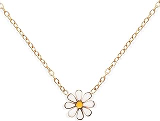 Hey Harper Maravilla Daisy Necklace For Women - Gold Waterproof Stainless Steel 14k Golden - Small Dainty Charm Flower Necklace - For Everyday Wear