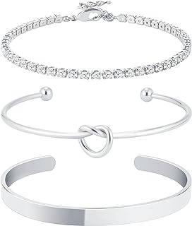 Gold Bangle Cuff Bracelets for Women 14k Gold Plated Cubic Zirconia Tennis Bracelet Non tarnish Love Knot Bracelets Stack Cuff Bangles Adjustable Jewelry Set for Women 3pcs