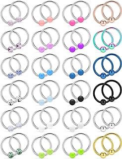 Ftovosyo Versatile 48 Piece Surgical Steel Captive Bead Nipple Rings Set, 16G-14G Sizes, Ideal for Various Piercings for Men and Women, Hypoallergenic with Distinctive Styles