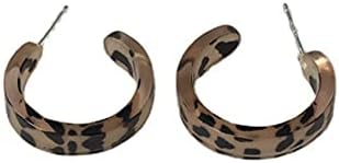 Leopard Print Acrylic Hoop earrings for Women Thick Open Acrylic Hoop Stud Earring for Women Girls Drop Earrings Valentines Christmas Day Gifts for Her Jewelry