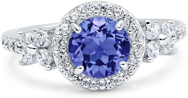 925 Sterling Silver Round-Cut Tanzanite Engagement Ring for Women, Size 4
