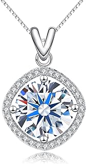5 Carat Moissanite Pendant Necklace 18K White Gold Silver Plated Necklace with Moissanite D Color Ideal Cut Diamond Necklace, Valentine's Day Gift for Girlfriend Ladies Wife