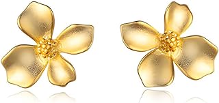 Charming Cinlan Gold Flower Stud Earrings, Zinc Material with Easy Push Back Design, Ideal for Women, No Gemstone, Sweet Gardenia Design