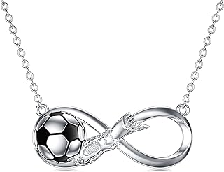 Sterling Silver Football Pendant Necklace with Lobster Clasp Cable Chain for Women - Infinity Design Soccer Ball Charm