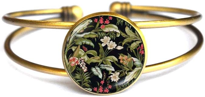 Victorian Style Art Print Bangle,Victorian Floral Bangle,Black Art Flower Bracelet, Floral Print Bangle,M167
