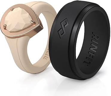 Rinfit Matching Silicone Rings for Couples - Wedding Bands for Him and Her - Emerald/Oversized Pear/Metal Pear & Infinity Patented Design