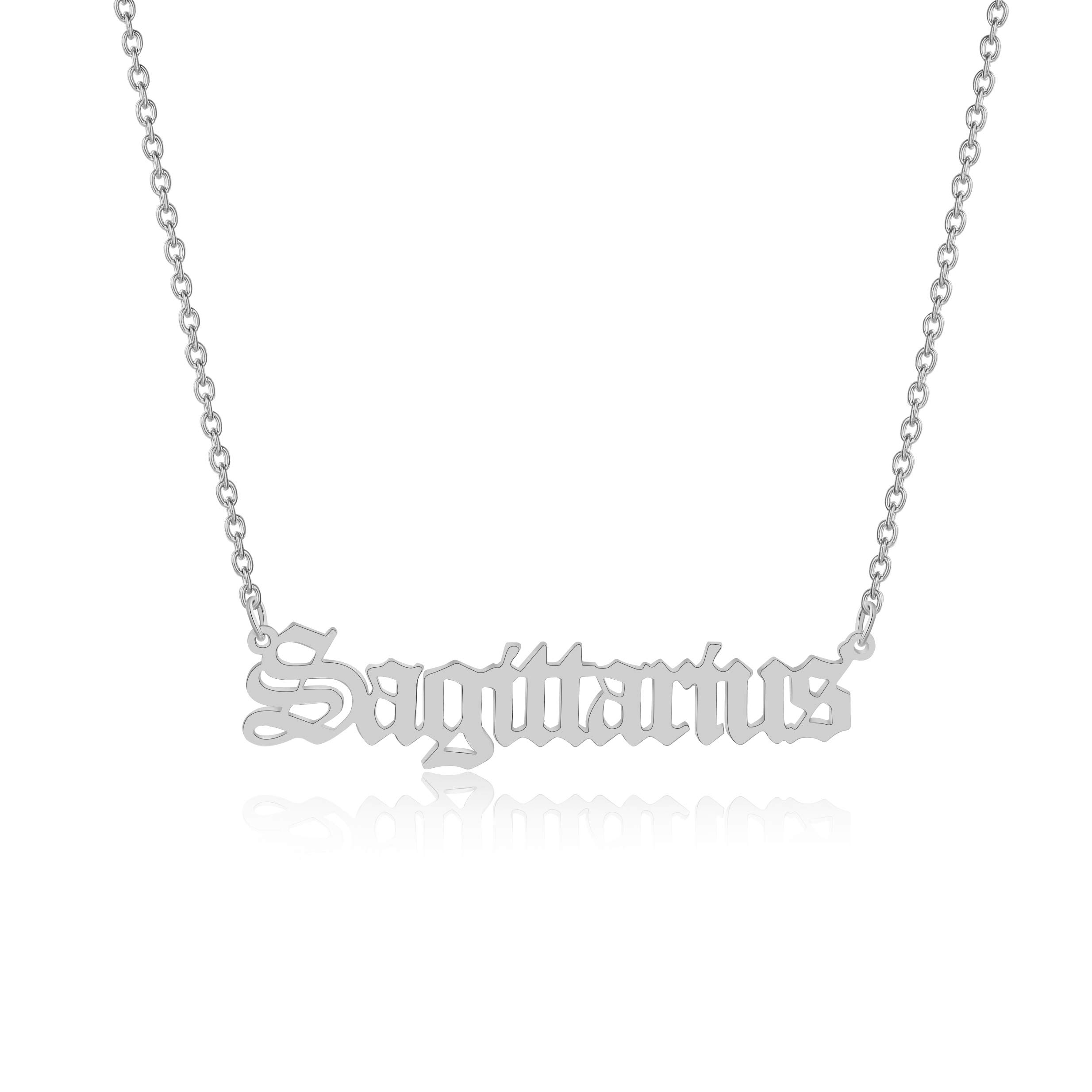 Sagittarius-Inspired Zodiac Pendant Necklace with Spring Ring Clasp and Cable Chain for Women, Stainless Steel Old English Design