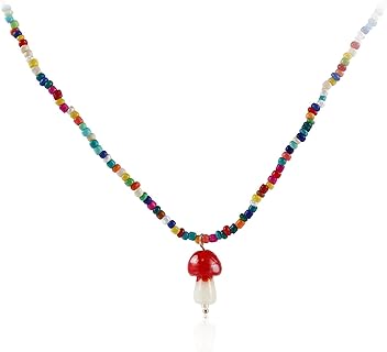 Funny 3D Mushroom Pendant Necklace Vintage Pearl Chain Necklace Cute Moon Star Red Mushroom Creative Choker Necklace Gifts for Women Girls