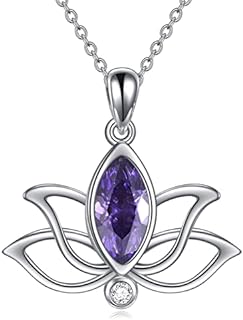 Lobster Clasp Sterling Silver Lotus Pendant Necklace with Cubic Zirconia on Cable Chain for Women & Girls - Ideal Gift for Special Occasions