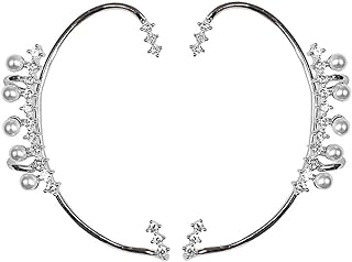 Ear Cuff Earrings for Women Non Piercing Gold Silver Pearl Zircon Leaf Butterfly Wings Adjustable Aesthetic Trendy Around Whole Ear Cuffs Wrap Hook Crawler Clip on Cartilage Earrings for Teen Girls