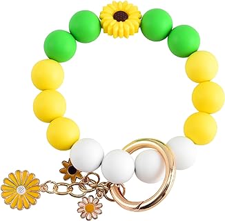 Versatile Silicone Beaded Keychain Bracelet with Tassel and Daisy Pendant for Women, Imported from China
