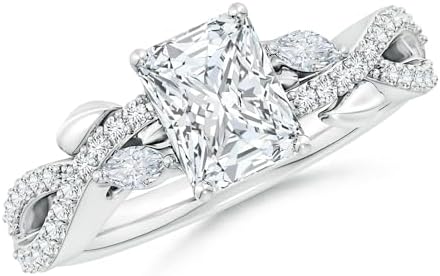 Angara 14K Rose Gold, Marquise-Cut Lab Created Diamond Side Stone Engagement Ring | Alternative Sustainable April Birthstone Ring for Her, Sizes 3-12