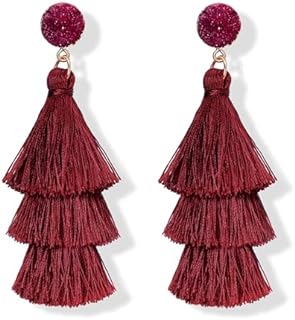 Push Back Stainless Steel Orange Tassel Drop Earrings for Women - Layered Bohemian Design