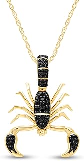 AFFY Halloween Jewelry - Scorpion Pendant Necklace with Round Cut Black Cubic Zirconia, 14k Gold Over Sterling Silver, 18-Inch Gift For Her