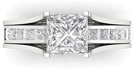 Princess Cut White Sapphire Engagement Ring Set in 18K White Gold for Women, Solitaire Design by Clara Pucci