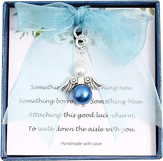 QqzsJewls Something Blue for Bride to Be on Wedding Gifts Bridal Angel Bouquet Garter Charm from Mom Dad Grandma Sister Friends