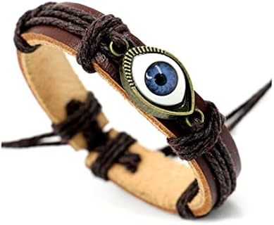 Caiyao Punk Ethnic Layered Leather Evil Eye Bead Cuff Bracelet Adjustable Braided Woven Hamsa Hand Wrap Elephant Owl Animal Wristband for Women Men Handmde Good Luck Protection Amulet Jewelry